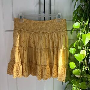 Yellow Eyelet Tiered Mini Skirt Medium